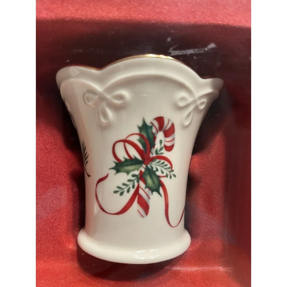 Lenox Christmas Holly Berry Ribbon Candle Holder Set of 3 NIB